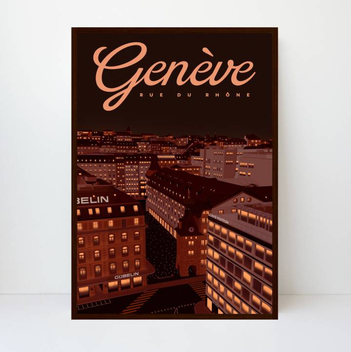 Genève, Rue du Rhône, Place du Molard: «Un voyage à Genève ne serait pas complet sans une promenade sur la Rue du Rhône, véritable emblème du luxe et de l'élégance, abritant un éventail de boutiques haut de gamme. Jusqu'au 15ème siècle, ce boulevard prestigieux marquait le rivage du lac Léman et du Rhône, encapsulant un riche arrière-plan historique qui en renforce le charme. Considérée comme le poumon économique de Genève depuis le 16ème siècle, la Place du Molard est l'une des plus anciennes zones commerciales de la ville. Le terme «molard» se traduit par «terre élevée» en latin, faisant référence à la digue qui protégeait historiquement le port, dont les origines remontent à 1271. Dominant la place se trouve l'historique Tour du Molard, également connue sous le nom de Tour de l'Horloge. Un spectacle fascinant sur la Place du Molard est l'illumination de ses 1'857 pavés, chacun inscrit de mots en plusieurs langues.»