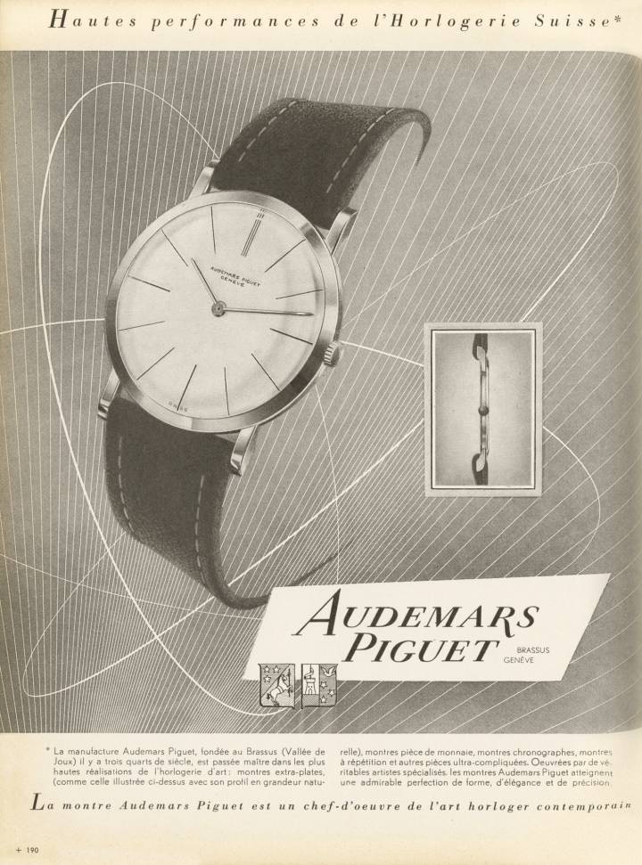 Le goût de la minceur. Publicité pour la montre extra-plate, Calibre 2003, datant de 1958, parue dans le Journal Suisse d'Horlogerie