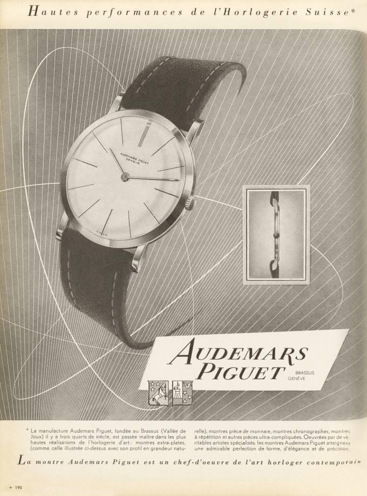 Le goût de la minceur. Publicité pour la montre extra-plate, Calibre 2003, datant de 1958, parue dans le Journal Suisse d'Horlogerie