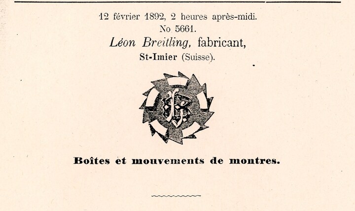 Logo originel Léon Breitling avec l'emblématique roue à colonnes de chronographe