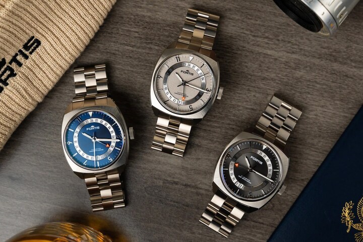 Le cœur de la Vagabond, proposition sport-chic de Fortis au boîtier en titane grade 5, est son anneau GMT en or blanc 18 carats.