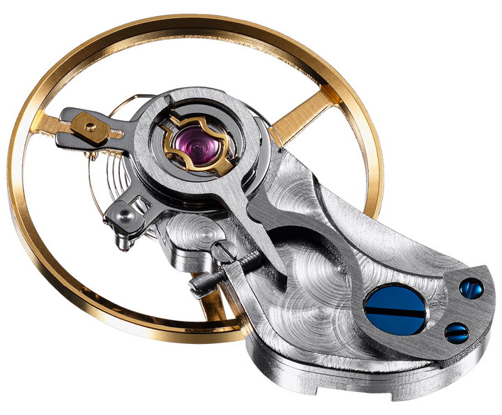 Module de l'organe réglant développé par la Manufacture Mühle-Glashütte. Surnommé pivert pour sa ressemblance avec le petit oiseau, il intègre un deuxième système d'absorption des chocs, en plus de l'Incabloc habituel des mouvements utilisés.