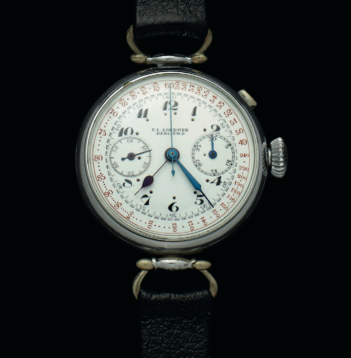 Chronographe à poussoir unique de Löbner avec pulsomètre et mouvement Minerva 19.09.