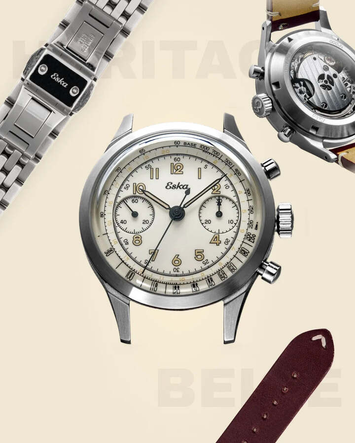 Le chronographe Heritage SK25, équipé d'un mouvement La Joux-Perret.