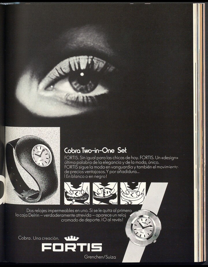 L'originale Cobra présentée par Fortis dans les années 1970. Le patrimoine de la marque est très riche en possibilités de réinterprétations contemporaines.