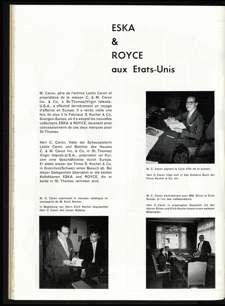 Le marché amércain est également important pour Eska et Royce. Dans ce reportage de 1961, on aperçoit less nouvelles générations de la famille Kocher: Silvan, fils du fondateur qui portait le même prénom, et Erich.
