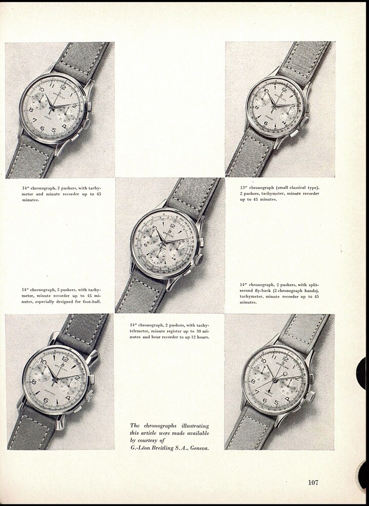 Breitling a construit sa réputation sur sa maîtrise absolue du chronographe - ici un article dans Europa Star en 1953.